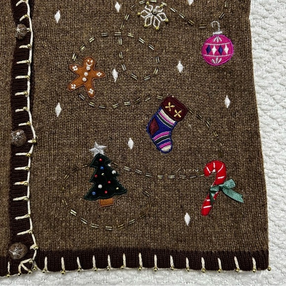 Vintage Ambra Ho Ho Ho Christmas Vest Brown Women’s Size Small - Picture 3 of 8